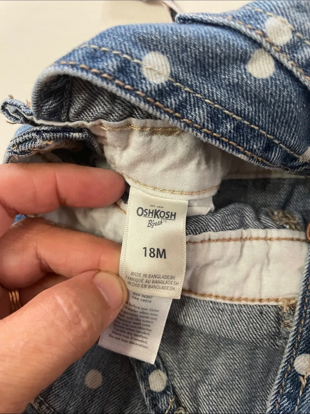 Oshkosh polka dot denim bib overalls 18 months